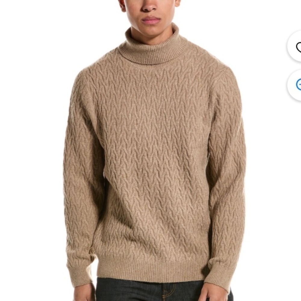 Magaschoni Taupe Cable Knit Turtleneck Sweater